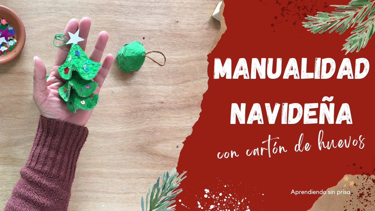 Manualidad navideña para niños. Árbol con cartón de huevos.