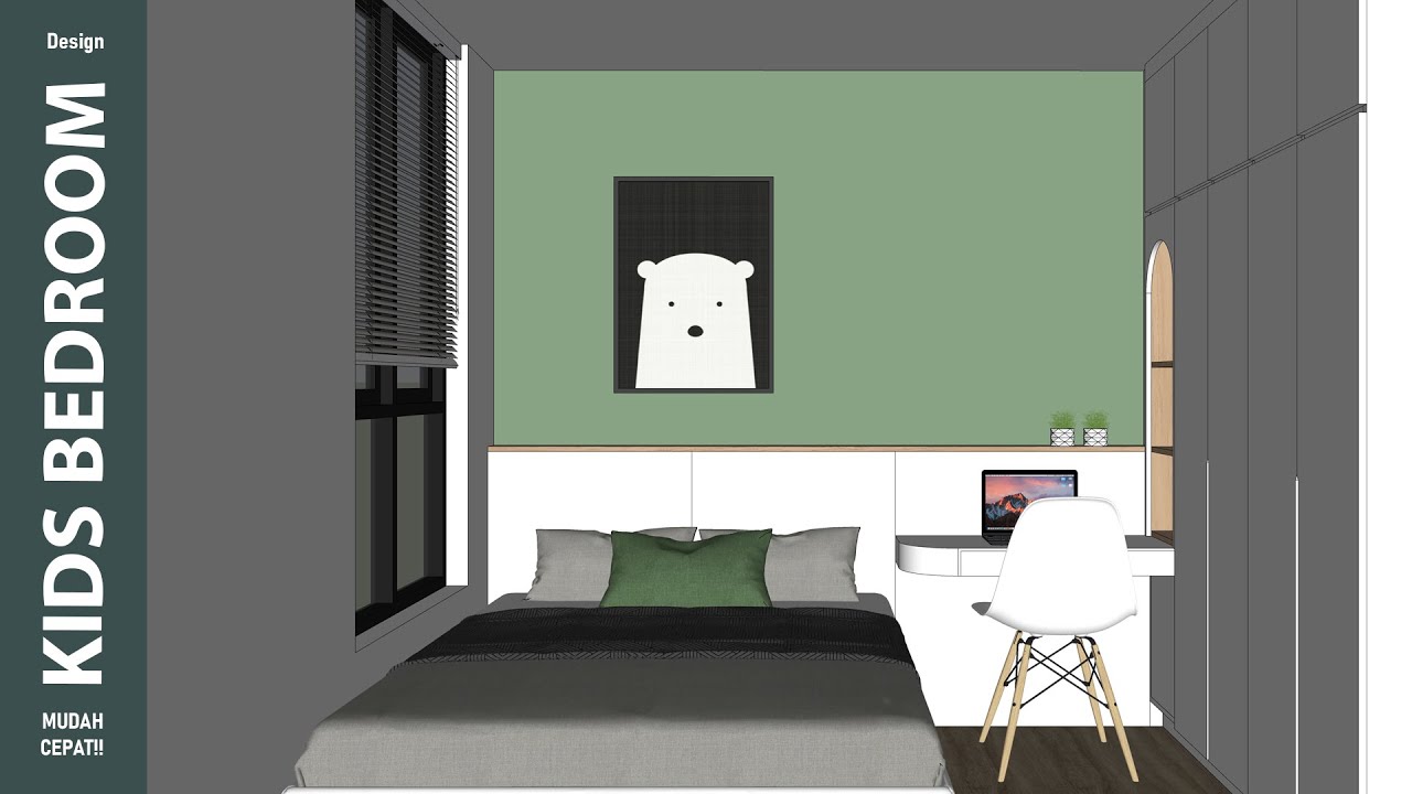 TUTORIAL SKETCHUP DESAIN KAMAR TIDUR ANAK MINIMALIS MUDAH & CEPAT FREE 3D MODEL