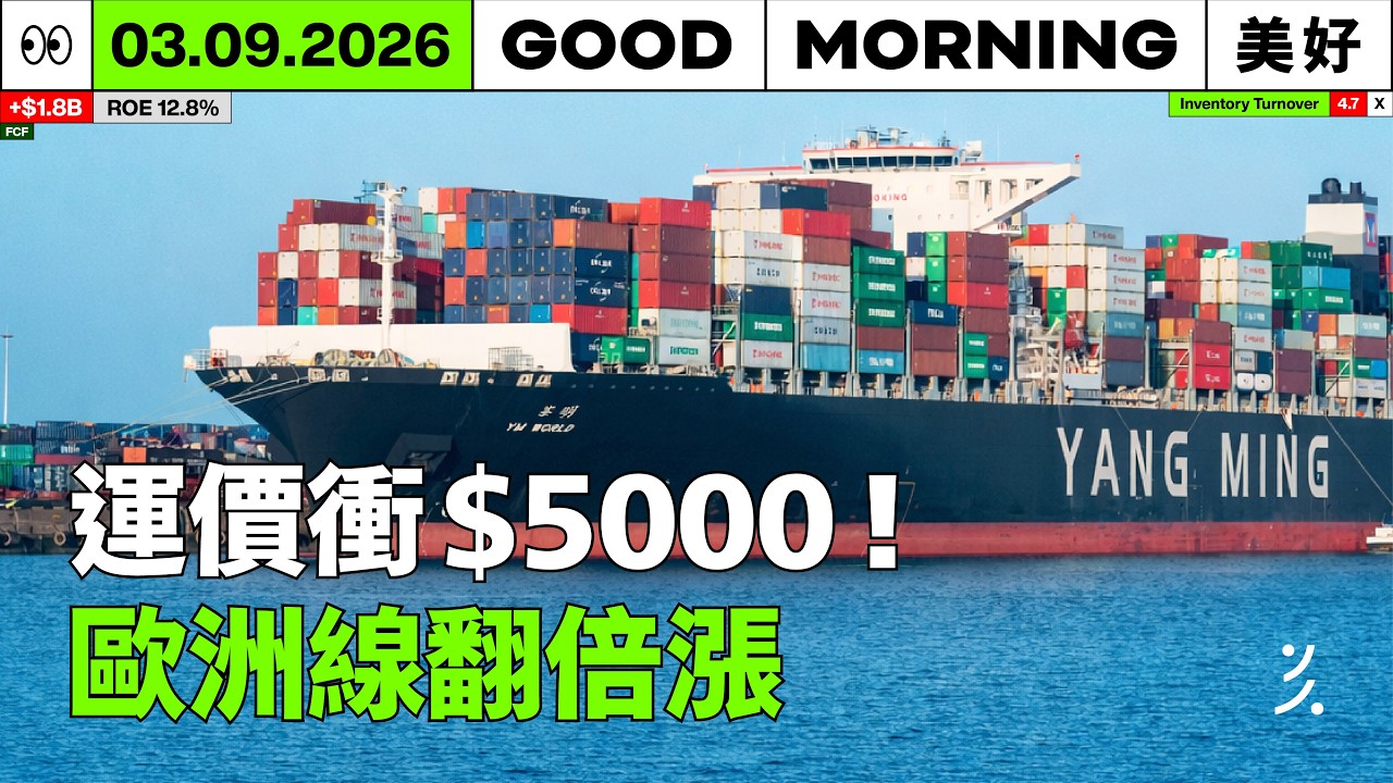 海運價格將翻倍？歐洲線 FEU 預估上看 5,000 美元，航運股新轉機｜2026/03/09 (一)