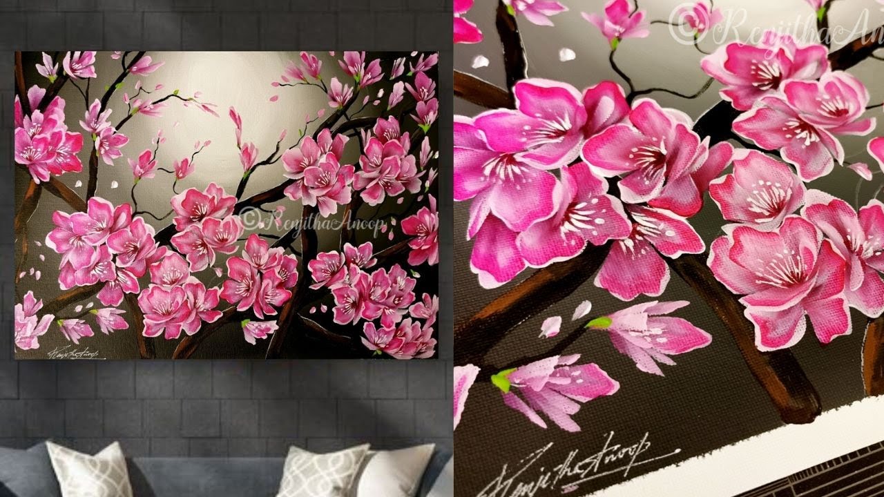 Step by Step acrylic painting on canvas for beginners | moon light night Painting | tree of life
