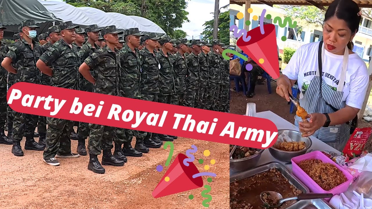 Wir besuchen die neuen Soldaten – Familienfest beim thailändischen Militär. Meine Frau spendet Essen