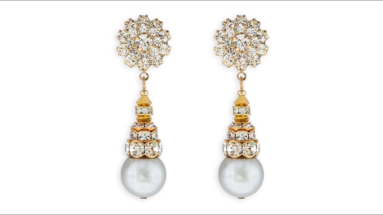 Grey Pearl Vintage Style Earrings with Gold Accents