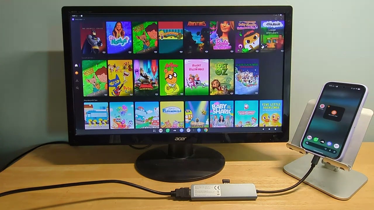 Тестирование телефона Pixel в режиме рабочего стола: Netflix, Prime Video и браузер Chrome.