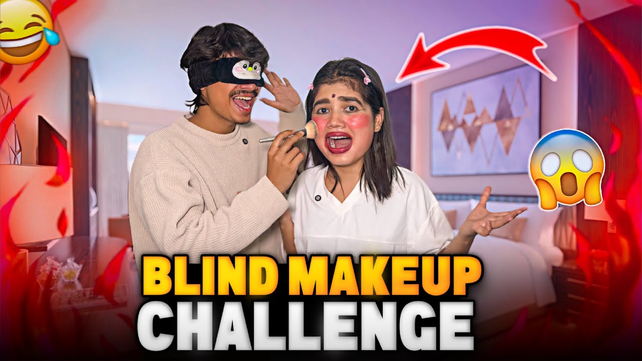 Blind makeup Challenge With Nishu 😃❤️ Wait for End 😂