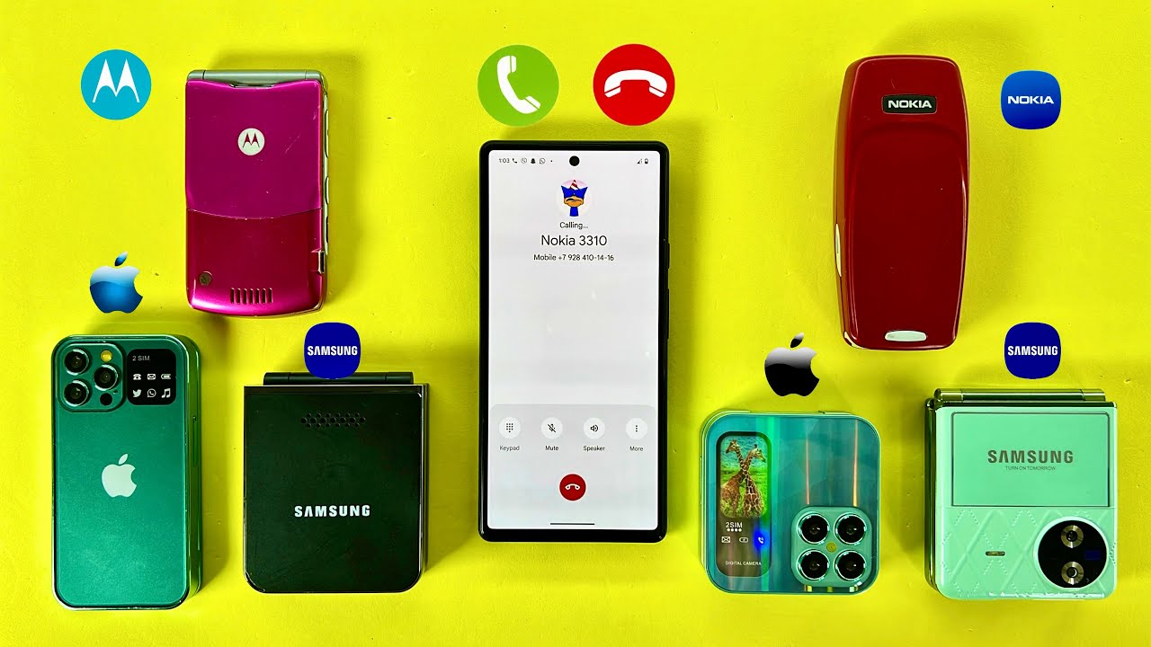 Google Pixel 6 calling on Nokia 3310,Samsung Flip4 & 7, Motorola RAZR V3, i18pro slider & Flip
