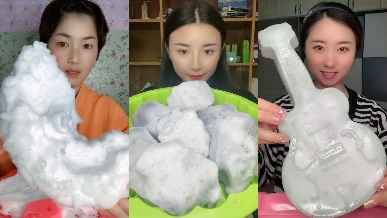 【ASMR】WHITE FOAM ICE EATING ASMR #9❄️ MILKY FROZEN BUBBLES FOAM ICE CRUNCHY SOUNDS 氷を食べる | Buz yemek