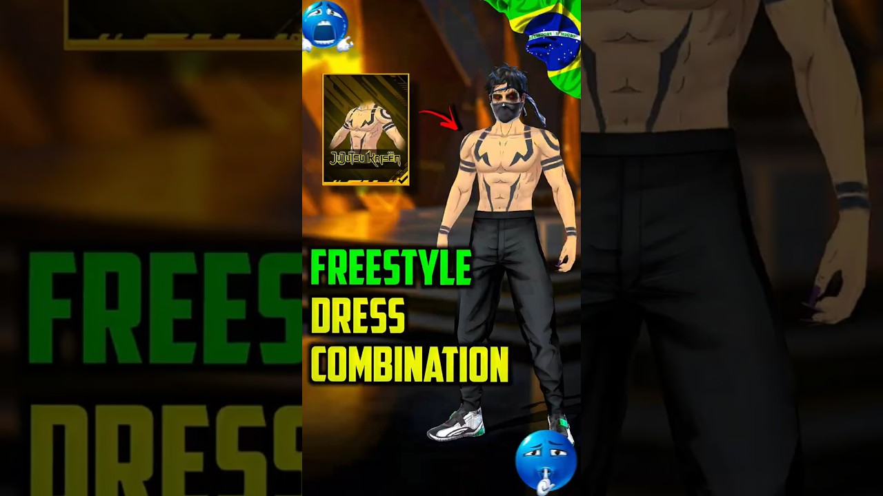 FREESTYLE 🇧🇷 DRESS COMBINATION 👑 WITH RYOMEN SUKUNA TATTOO TOP 🔥 FREE FIRE 🔥 