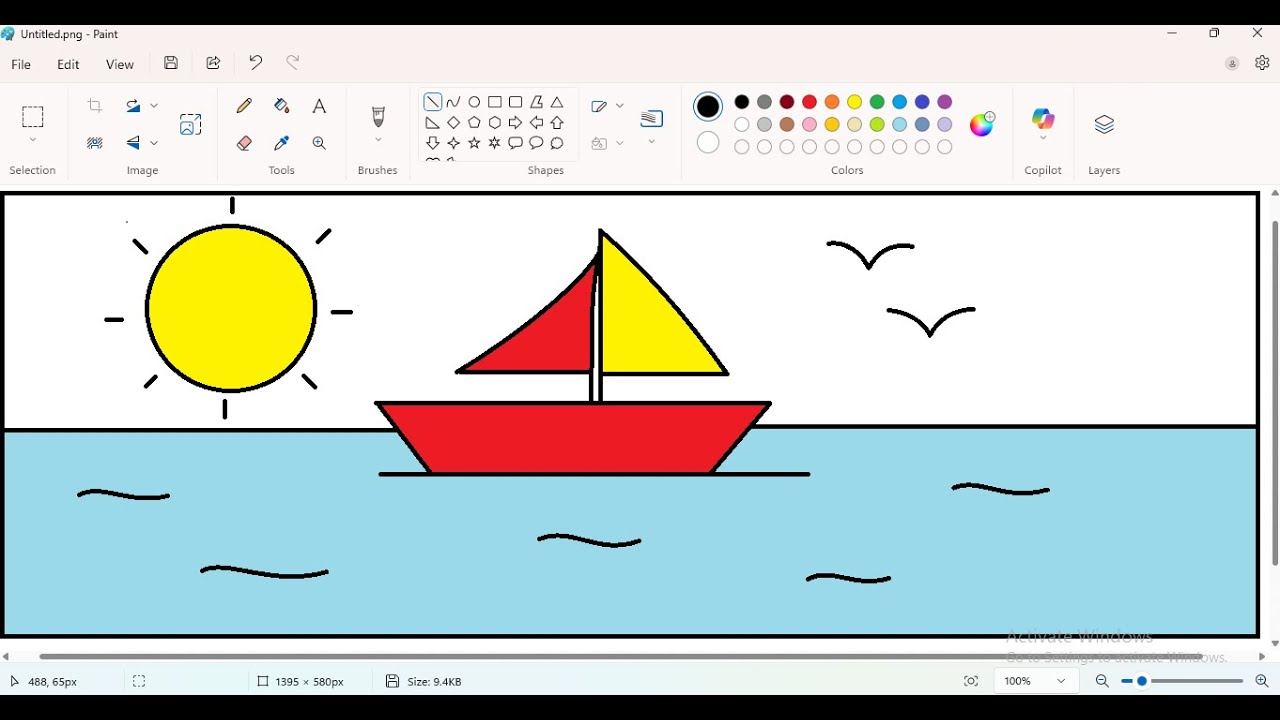 How to Draw a Boat in MS Paint | Easy Boat Drawing for Kids | MS Paint Art Tutorial