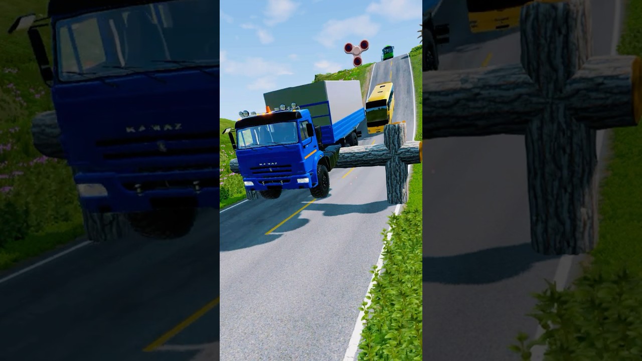 Truck & City Bus vs Giant Logs Trap 