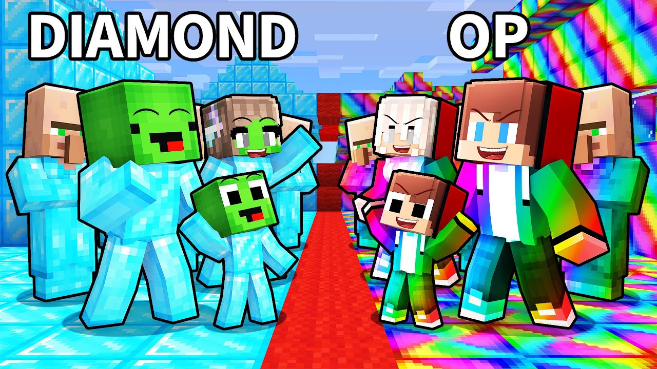 Mikey Family DIAMOND vs JJ Family OP Village Survival Battle in Minecraft (Maizen)