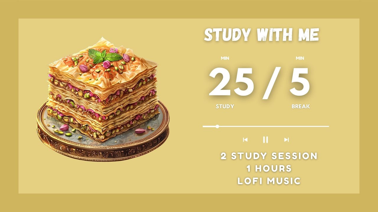 1 Hour Pomodoro Timer 🍰 2 Sessions (25/5) | Lofi Music for Focus & Study