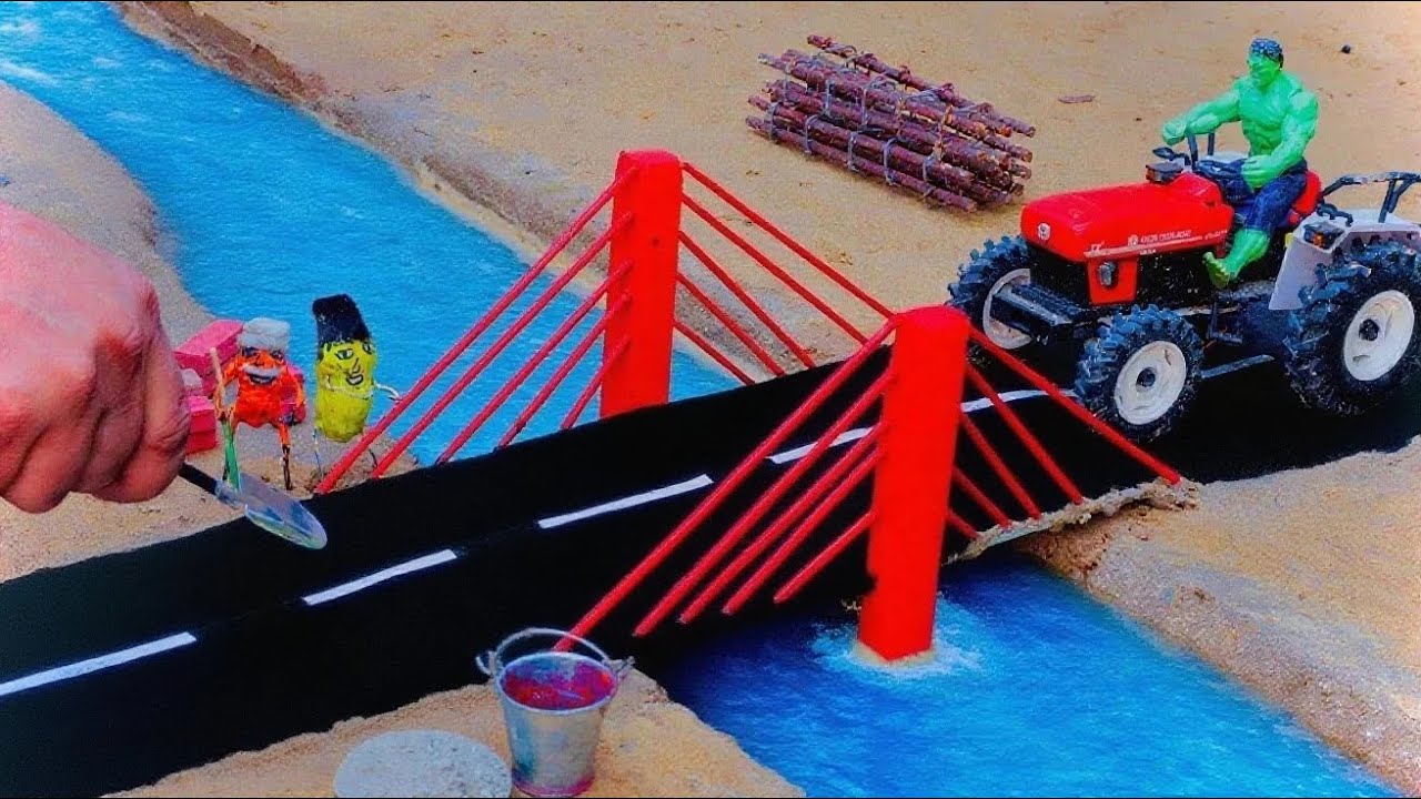 diy mini truck builds brick & metal railing bridge | fun construction science project 