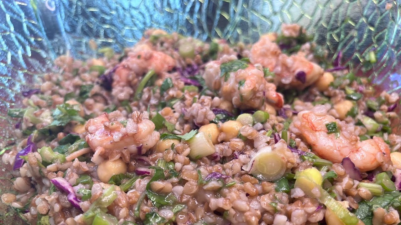 Bulgur, Shrimp, and Purple Cabbage salad!