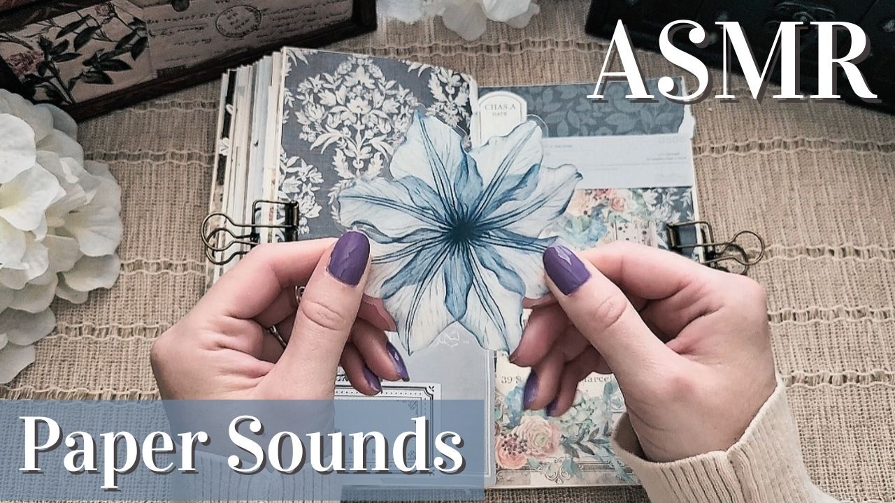 ASMR Decorating a Vintage Journal 💙 Antique Blue Journal Spread