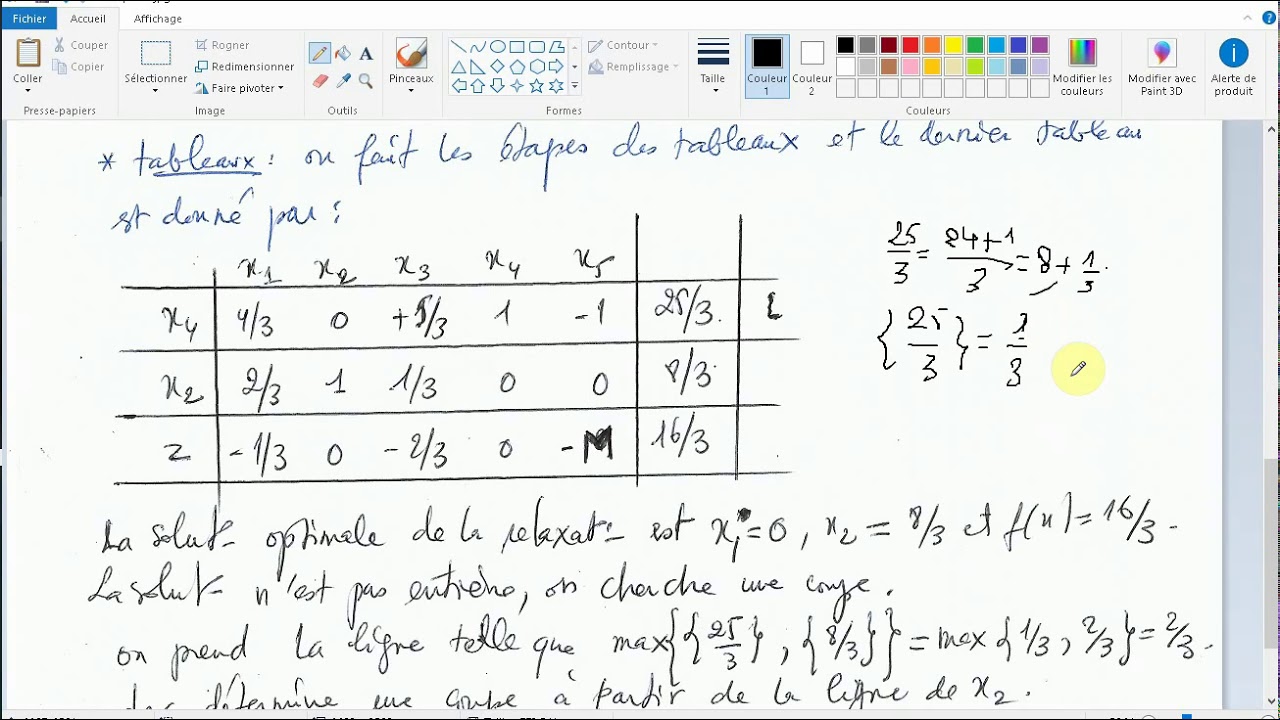 RO : Résolution par coupe de Gomory d'un PLNE