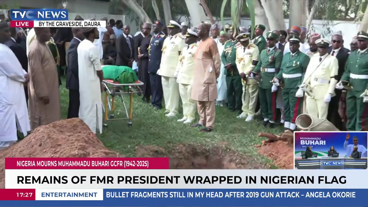 Remains Of Former President Buhari Wrapped In Nigerian Flag