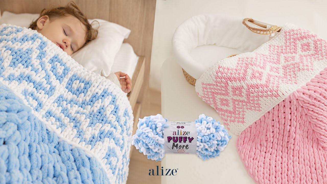 Детское одеяло с Alize Puffy и Alize Puffy More (без игл и крючков!)