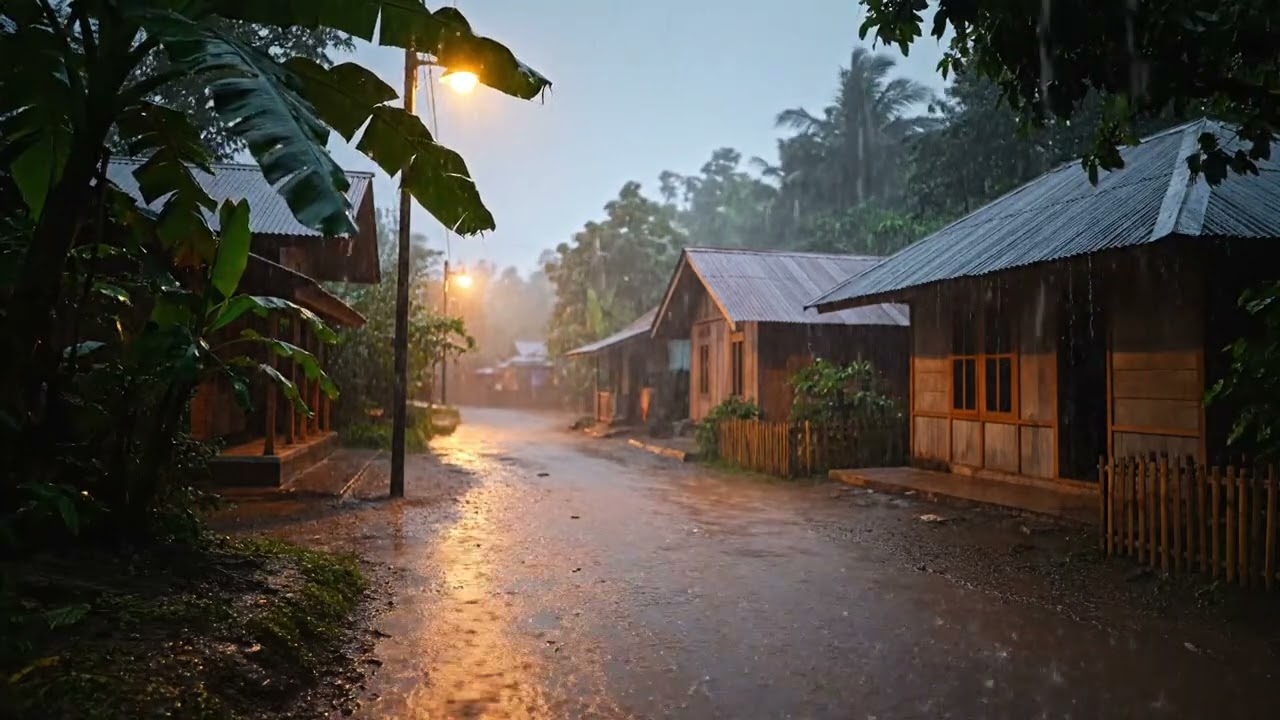 Hujan Sore di Desa Menjelang Malam | Suasana Tenang & Adem 🌾🌧️ ASMR