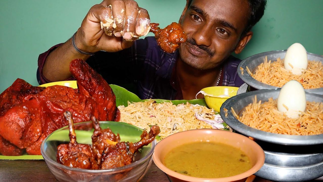 Real Mukbang: Unlimited Chicken biryani, Grilled Chicken, Chicken Lollipop, Egg Eating challenge