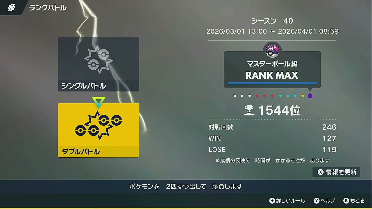 ポケモンSV　ランクバトル　ダブル【1544位～】