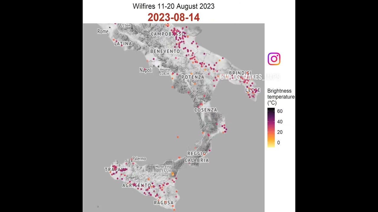 🔥Wildfires in southern Italy🇮🇹 in the last 10 days!🔥 #fire #heat #wildfire #climate  #weather #maps