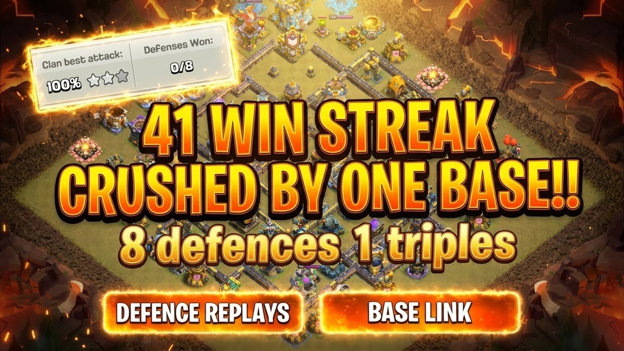 Their 41 Win Streak Died on This TH18 Base... 8 Defences 💀 + Link