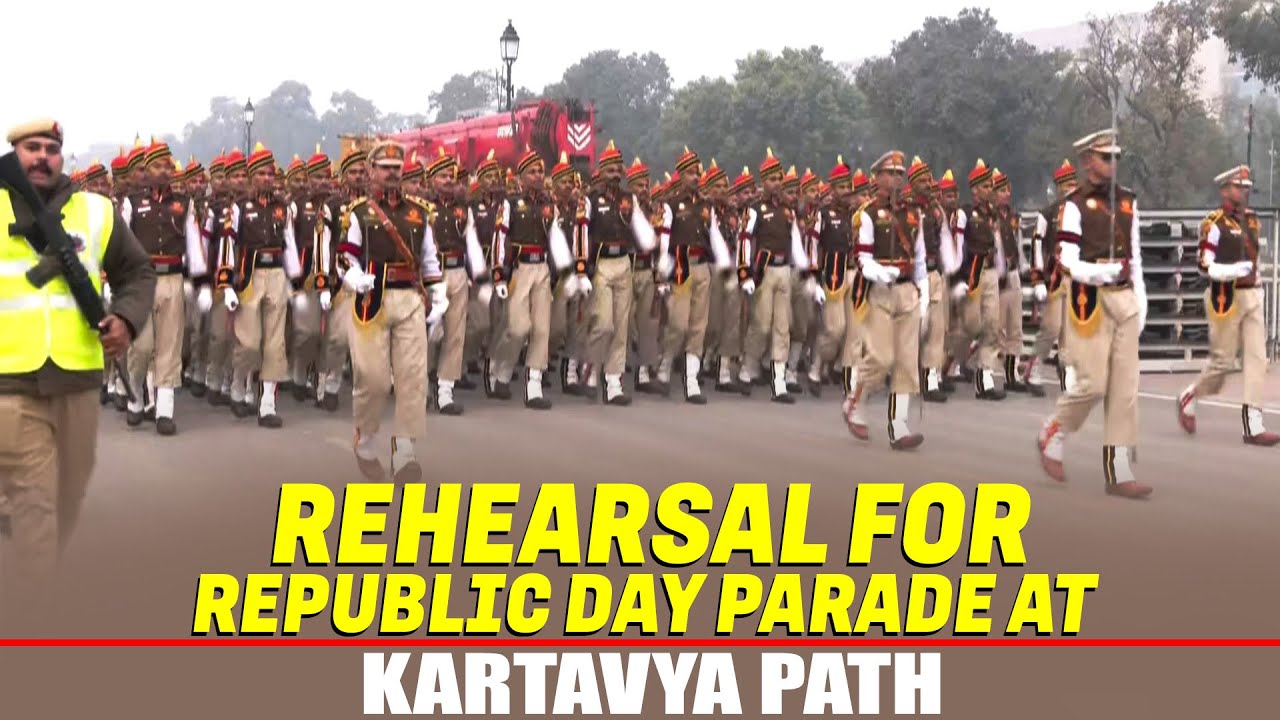 Rehearsal for the 2026 Republic Day parade underway at Kartavya Path in Delhi