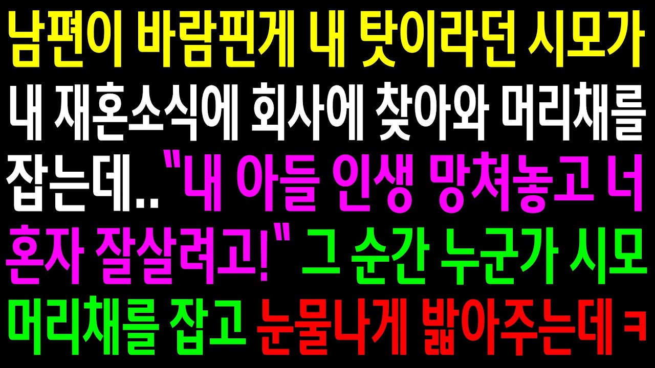 (반전사연)남편이 바람핀게 내 탓이라던 시모가 내 재혼소식에 회사에 찾아와 머리채를 잡는데..누군가 시모 머리채를 잡고 눈물나게 밟아주는데ㅋ[신청사연][사이다썰][사연라디오]