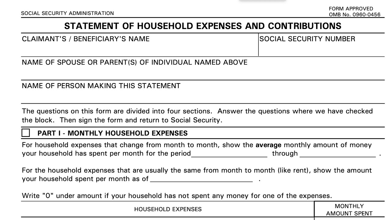 Form SSA 8011-F3 walkthrough (Statement of Household Expenses & Contributions)