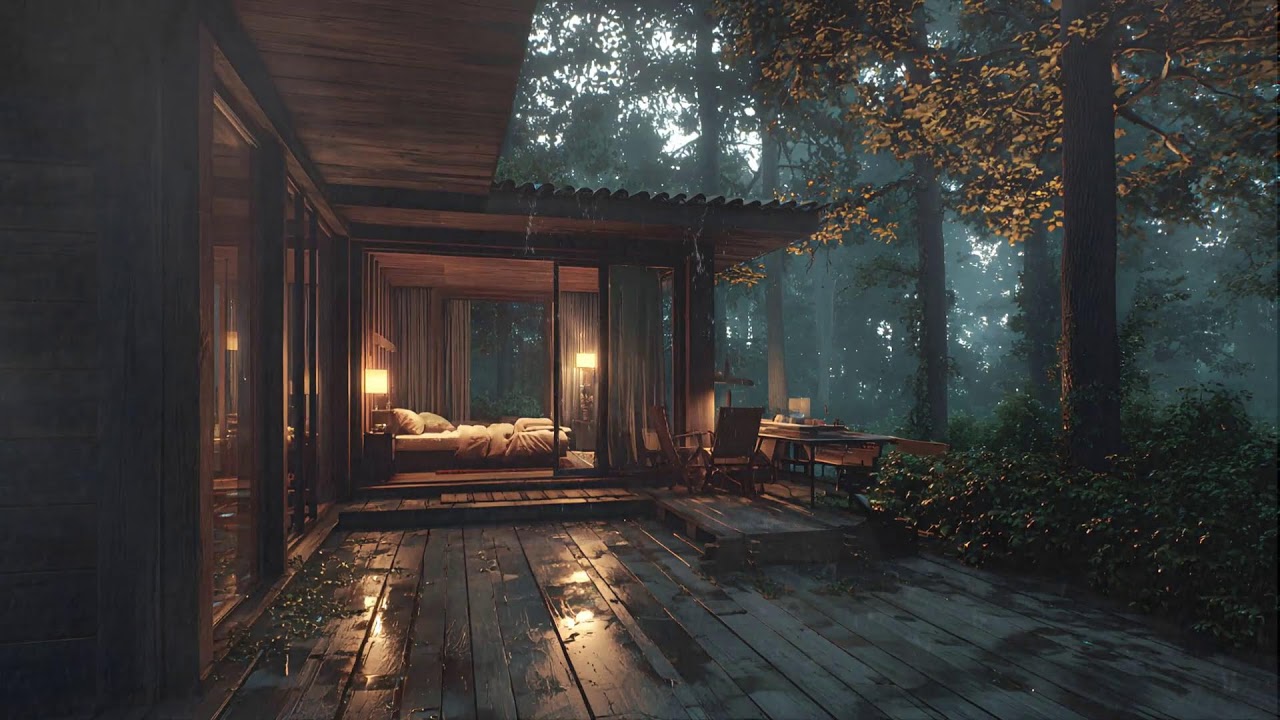 🌧️Peaceful Rain Cabin by the Lakeside Forest - Raindrops & Thunder | Ambience for Deep Sleep