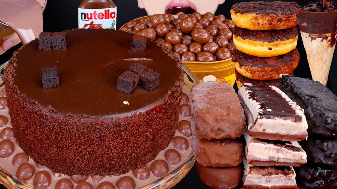 ASMR CHOCOLATE CAKE MALTESERS KITKAT ICE CREAM NUTELLA DESSERT MUKBANG 초콜릿 먹방チョコレート 咀嚼音EATING SOUNDS