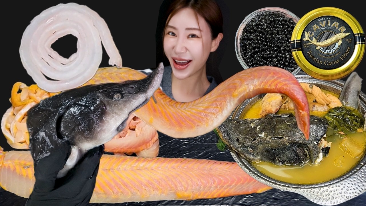 철갑상어 등골 뽑아먹기 🦈 철갑상어 풀코스 먹방 Raw Sturgeon +  Caviar Mukbang モッパン 이팅사운드