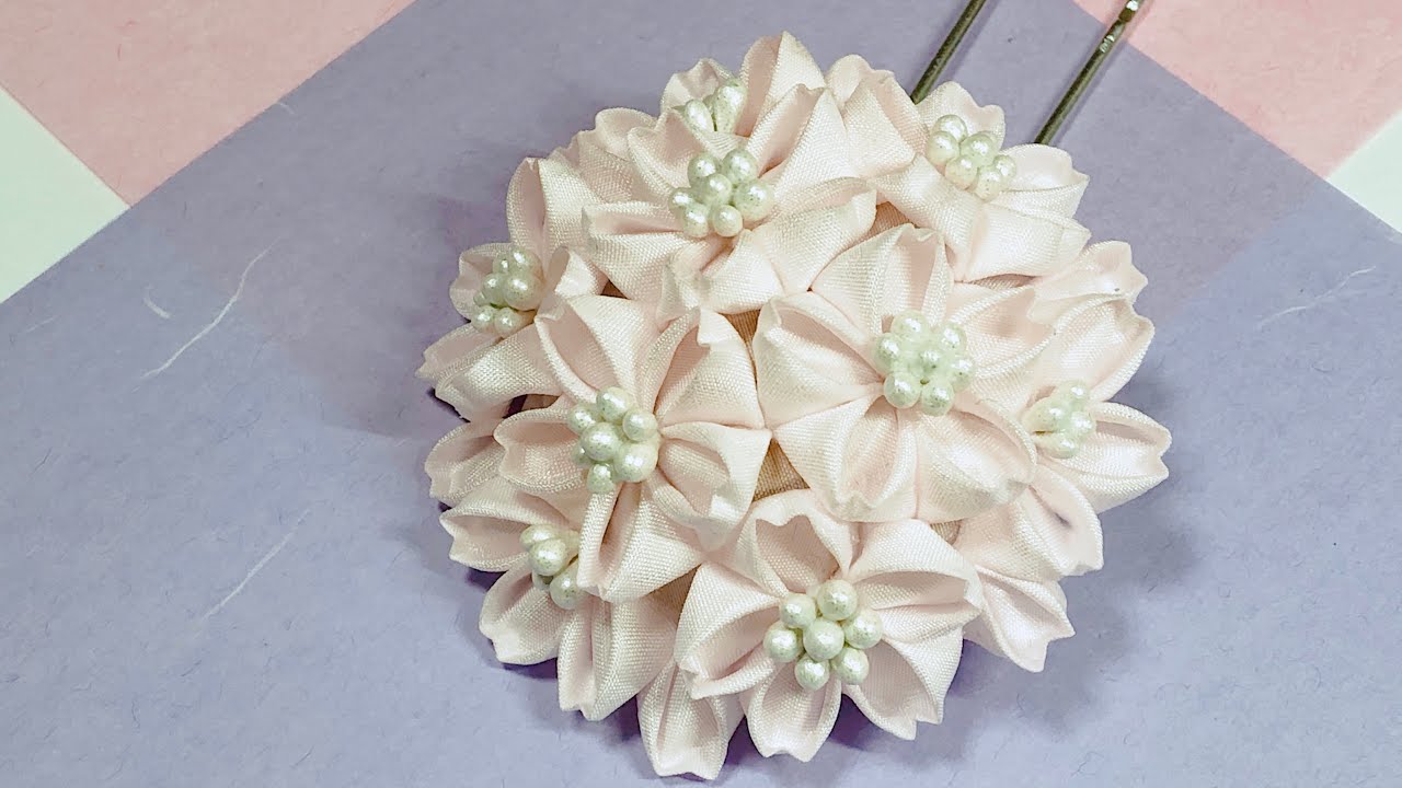 【つまみ細工】桜のブーケかんざし　Kanzashi  Cherry Blossoms Канзаши 手工藝品　うちで過ごそう　StayHome