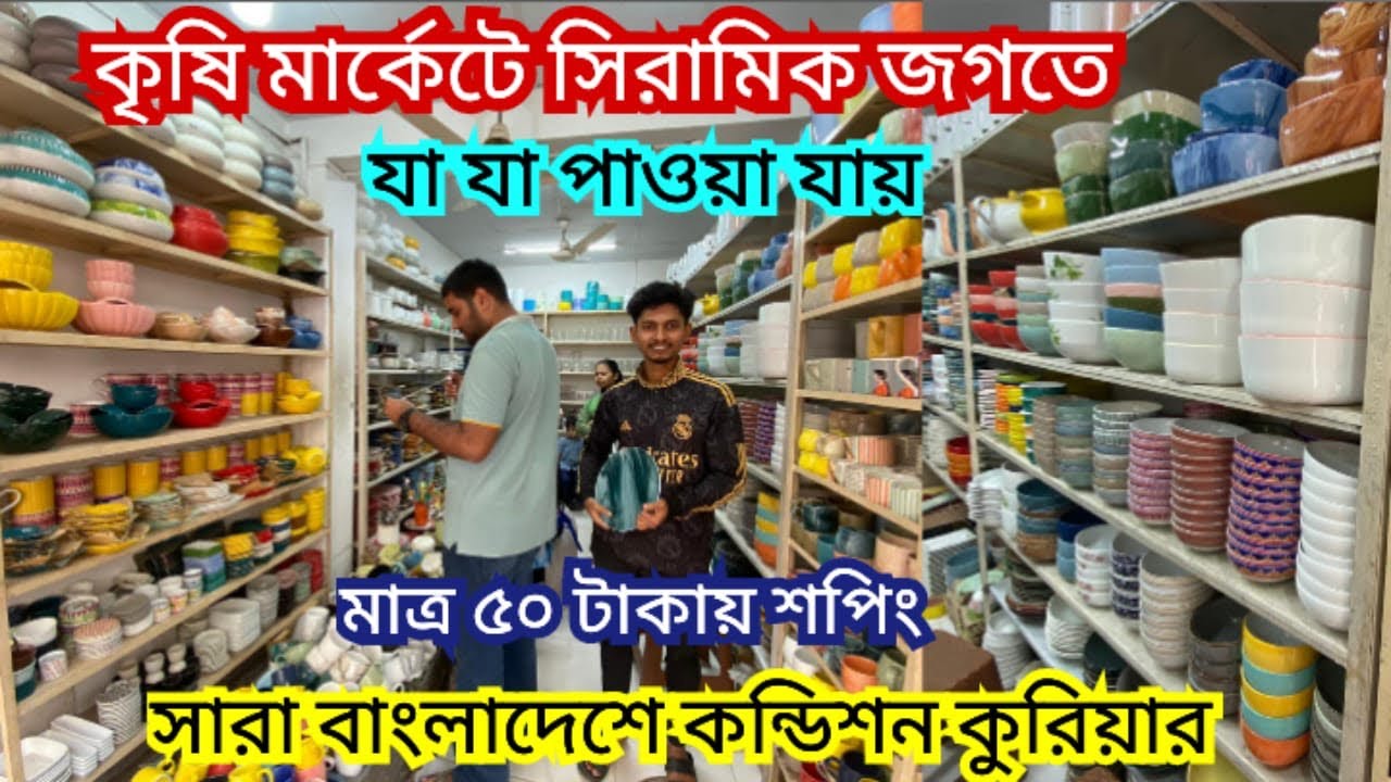 সবচেয়ে কম দামে ডিজাইনার সিরামিক কিনুন কৃষি মার্কেট থেকে|| মাত্র ৫০ টাকায় শপিং|Krishi market ceramics