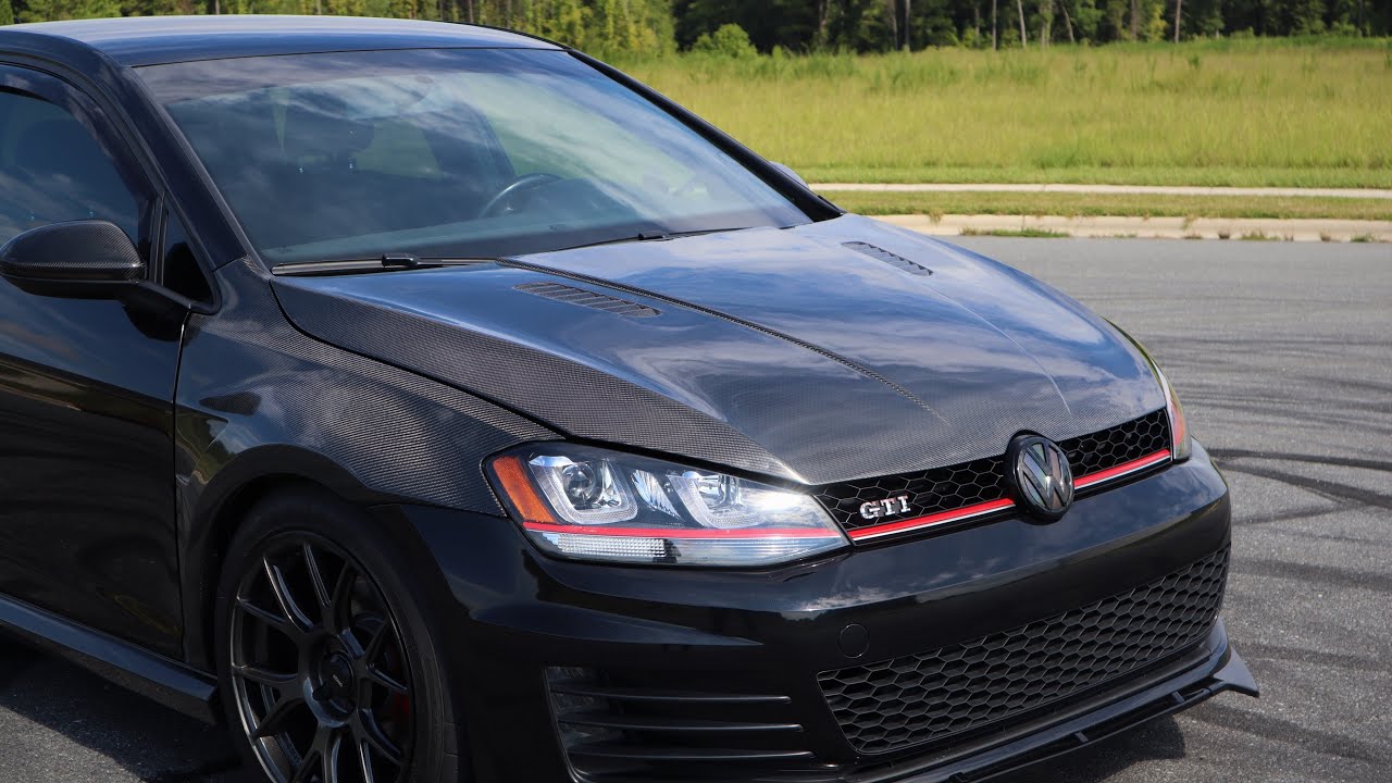 VW MK7 GTI Gets a CRAZY Carbon Fiber Hood! Install and Review! *CMST Tuning*