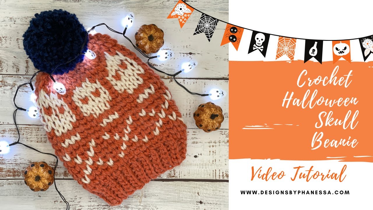 Crochet Halloween Skull Beanie Pattern Tutorial