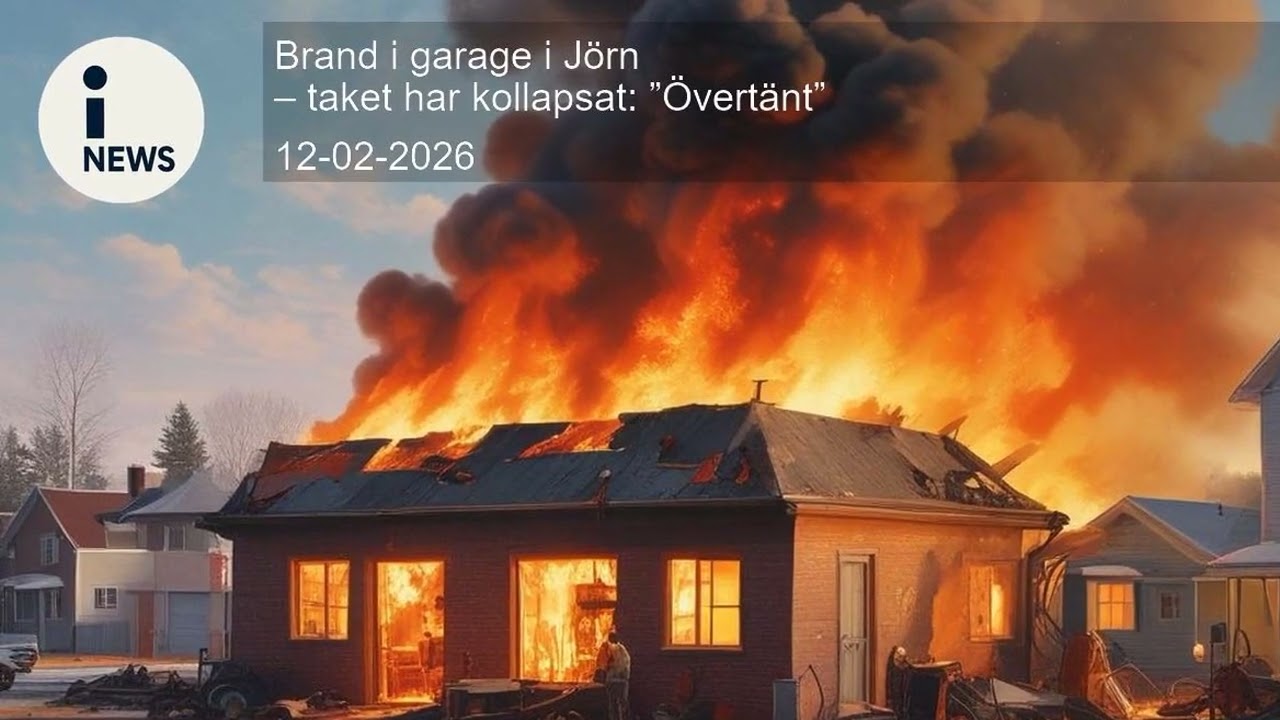 Brand i garage i Jörn – taket har kollapsat: ”Övertänt”