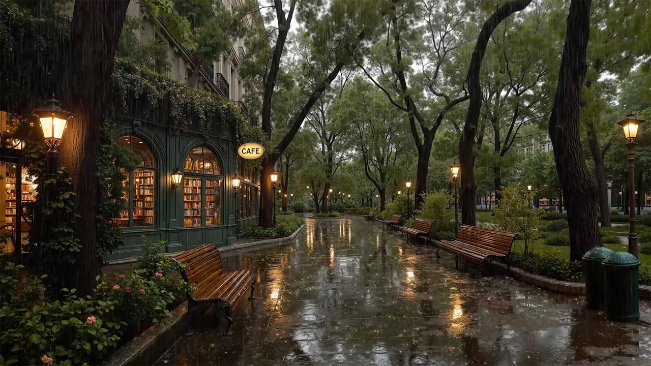 Deep & Smooth Jazz in a Quiet Rainy Park Caf&eacute; 🌧️ Cozy Jazz Playlist & Rain Sounds for Study, Focus ☕