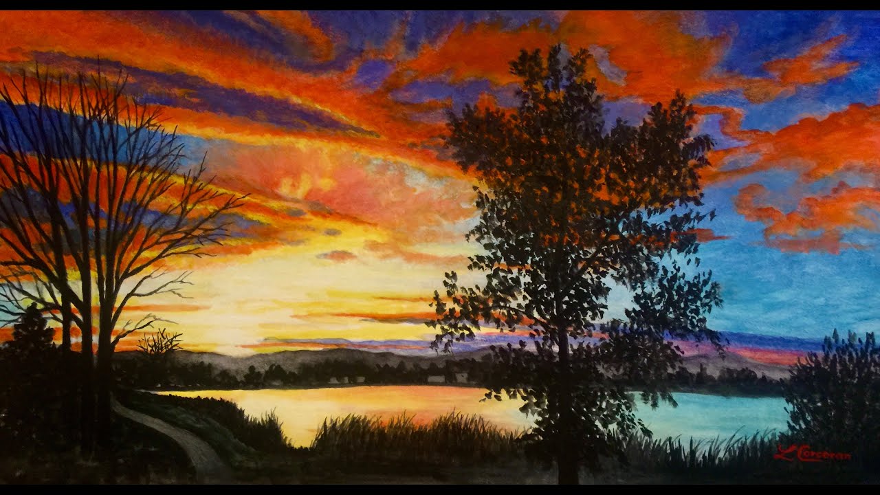 REALISTIC WATERCOLOR SUNSET CO high-speed painting
