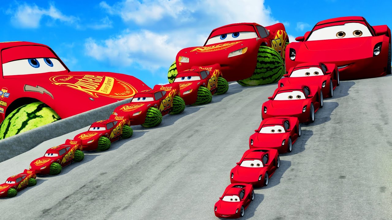 Big & Small McQueen With Watermelon Wheel vs Big & Small Giovanni vs Hill - BeamNG.drive