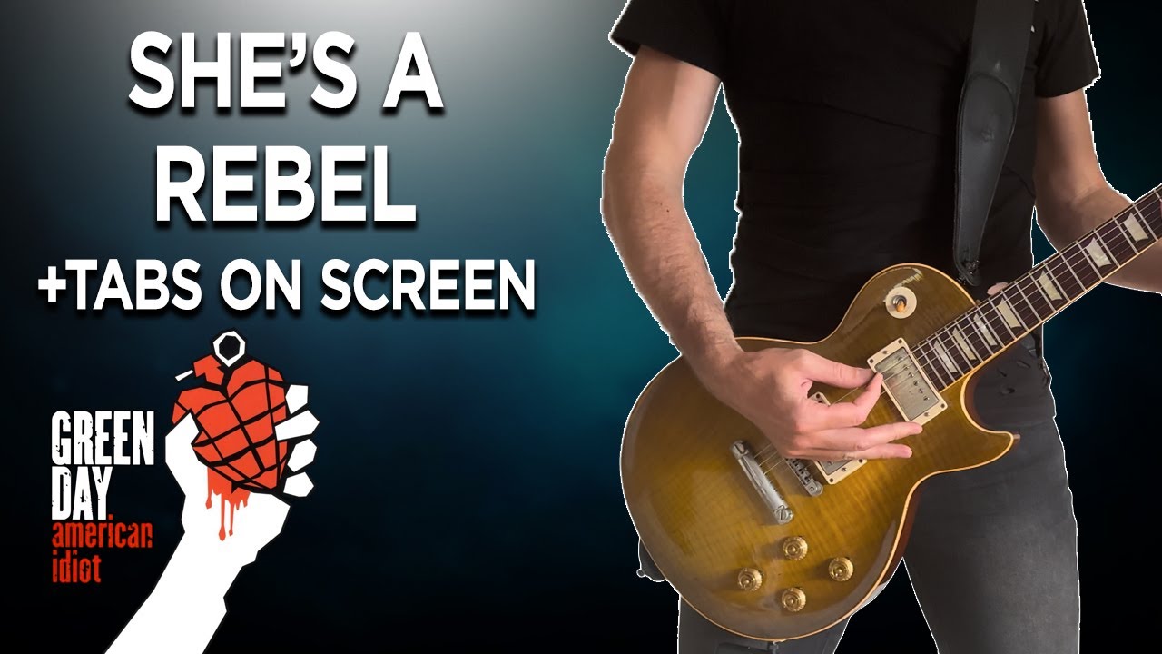 Green Day - She's A Rebel Guitar Cover with Tabs on screen 4K UHD