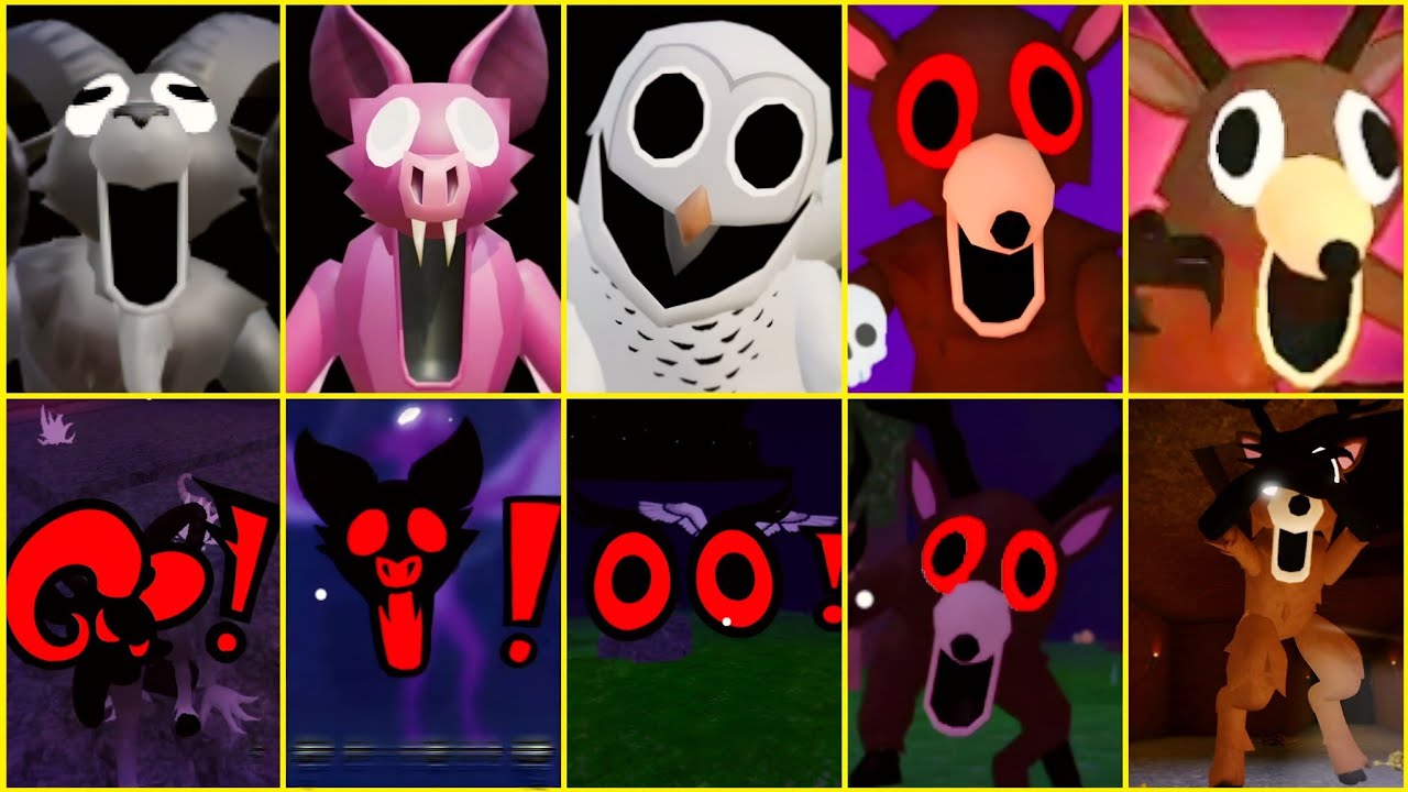 original 99 nights in the forest all jumpscares vs duplicat more versions in roblox 