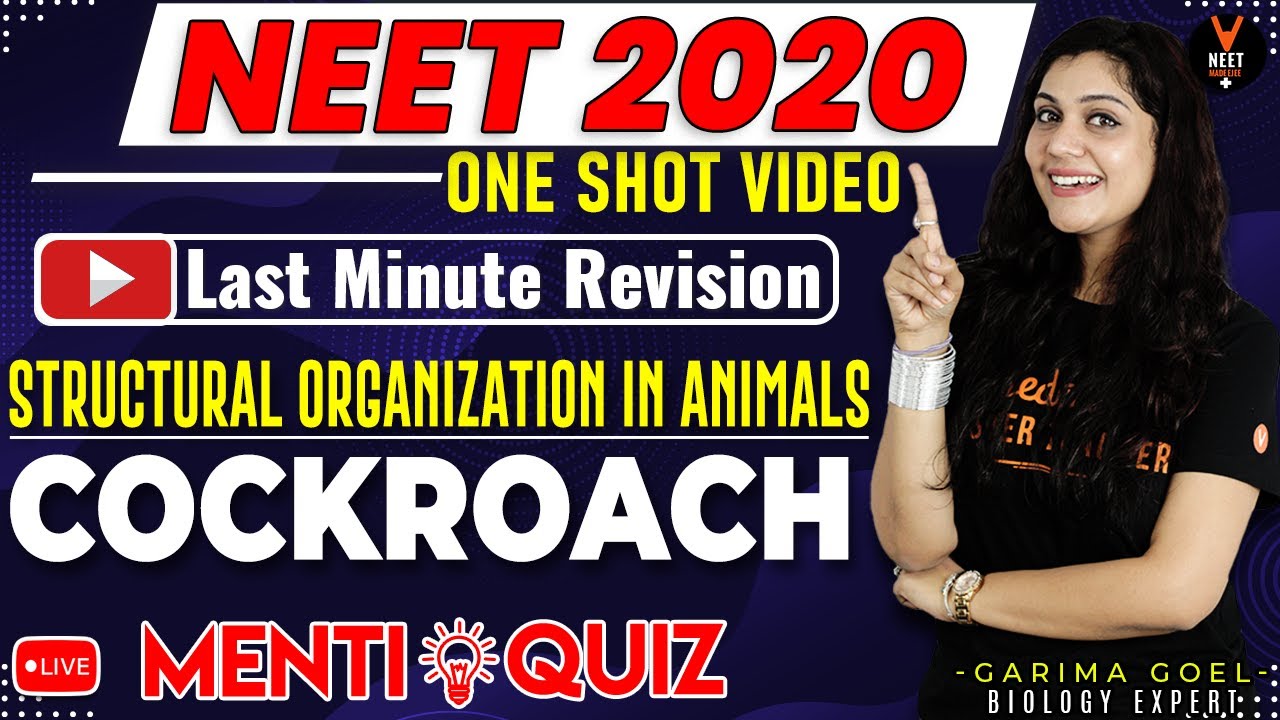 Structural Organisation in Animals Class 11(Cockroach) | NEET Biology MCQ | NEET 2020 Preparation