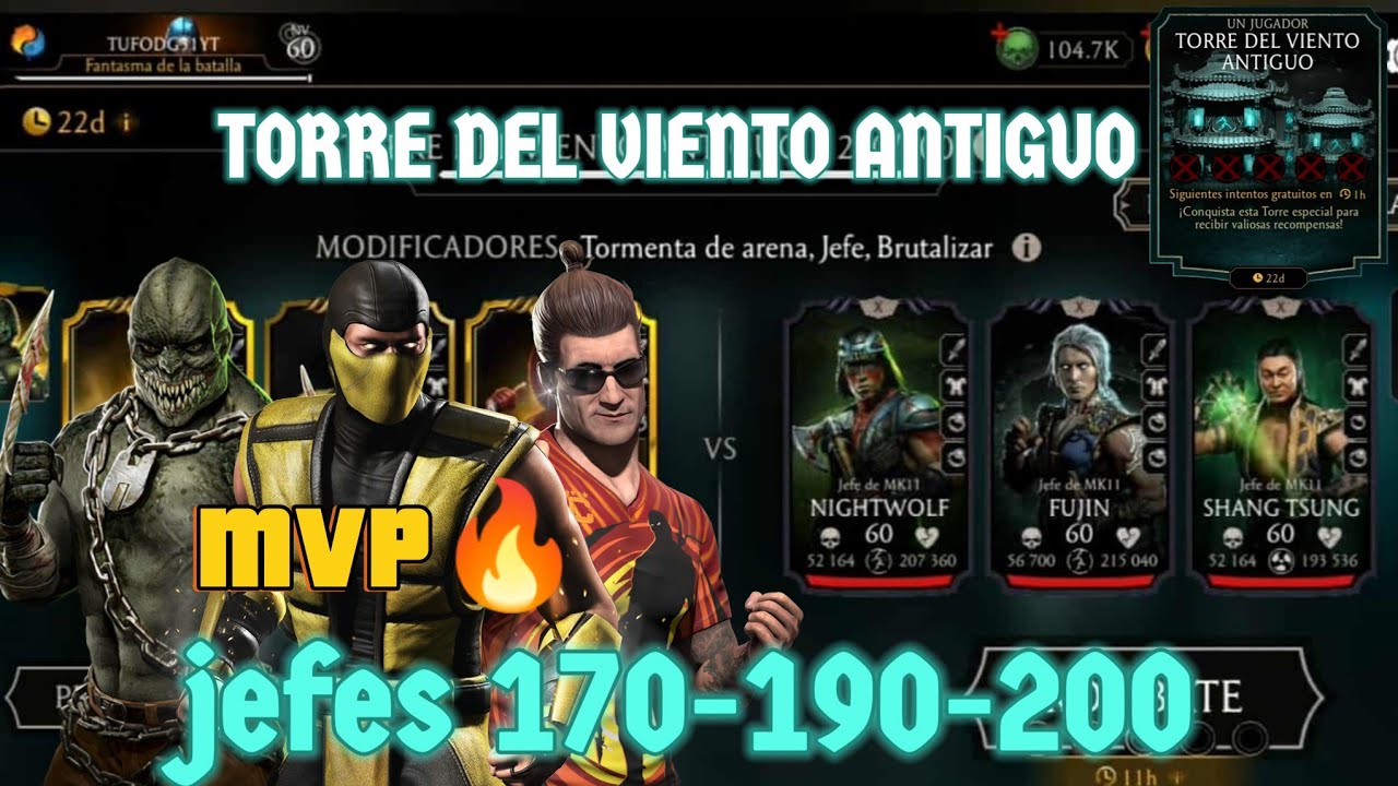 SE COMPLICÓ 😞 TORRE DEL VIENTO ANTIGUO jefes 170-190-200|MORTAL KOMBAT Mobile