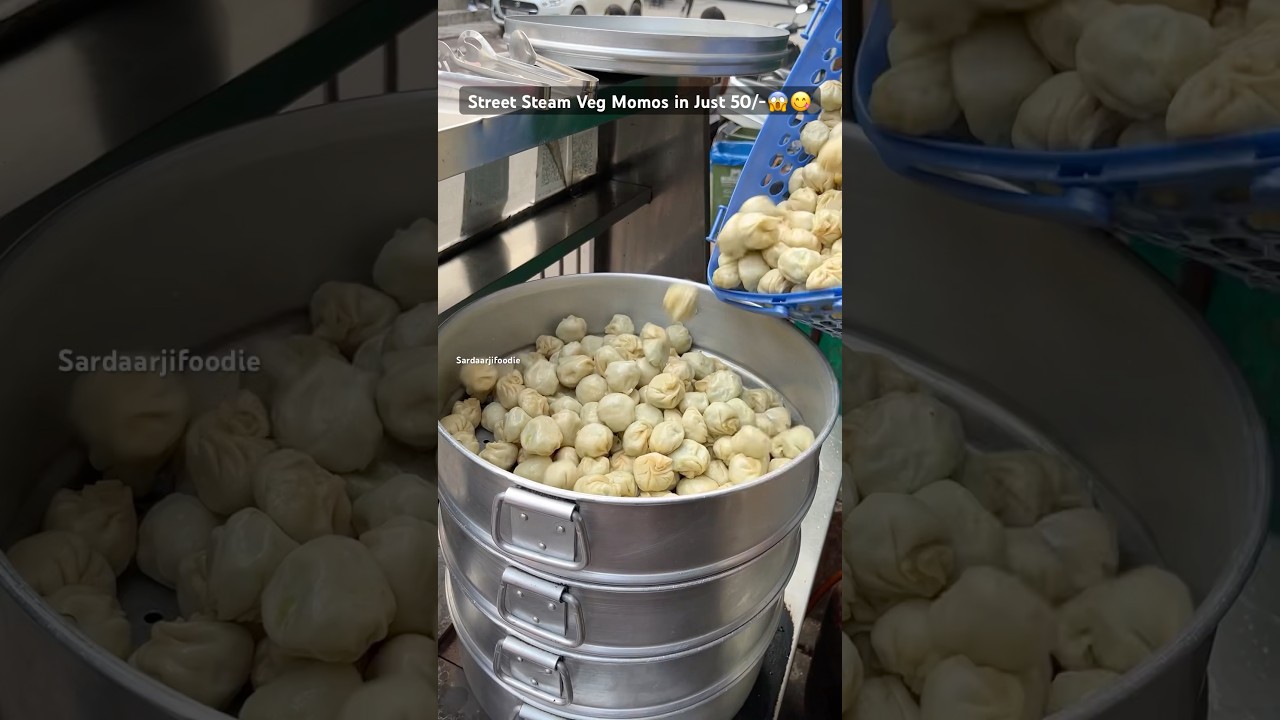 Street Steam Veg Momos in Just 50/-🥵😋 #momos #momosrecipe #momolovers #momosshorts #streetfood