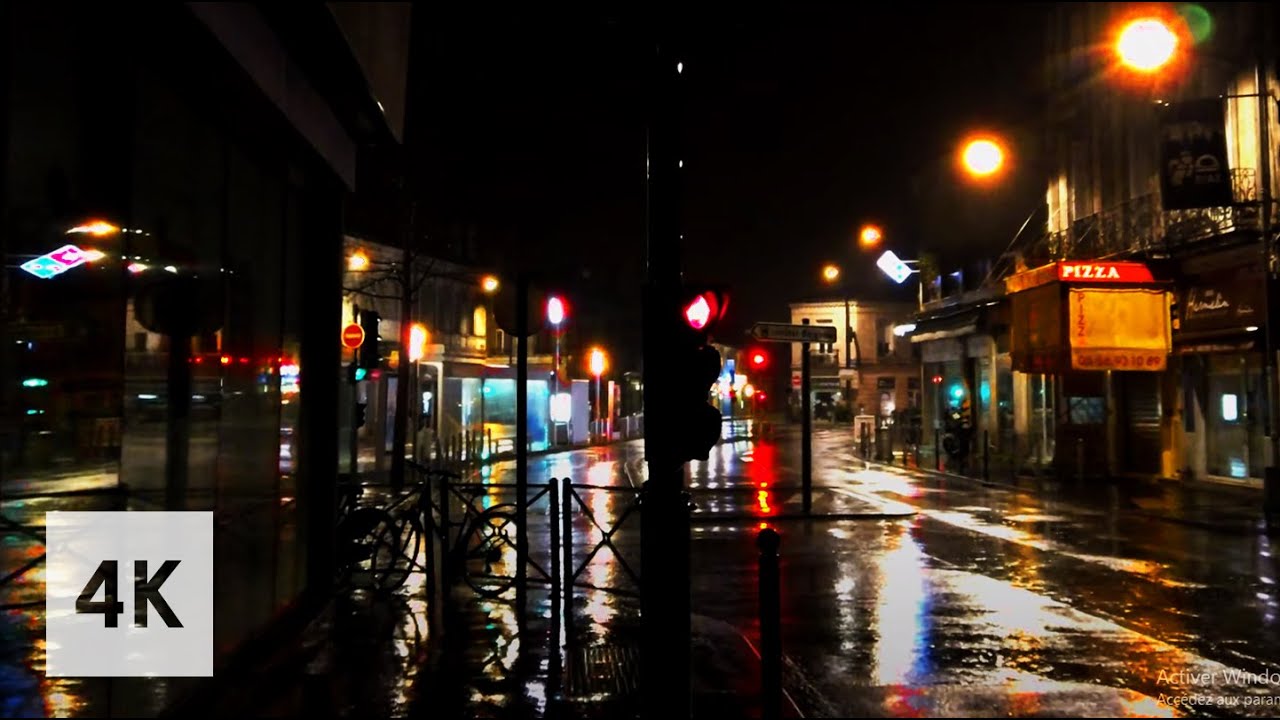 Walking in Heavy Rain Walk at NIGHT Bordeaux 4k ASMR Rain Sounds umbrella sounds for sleeping