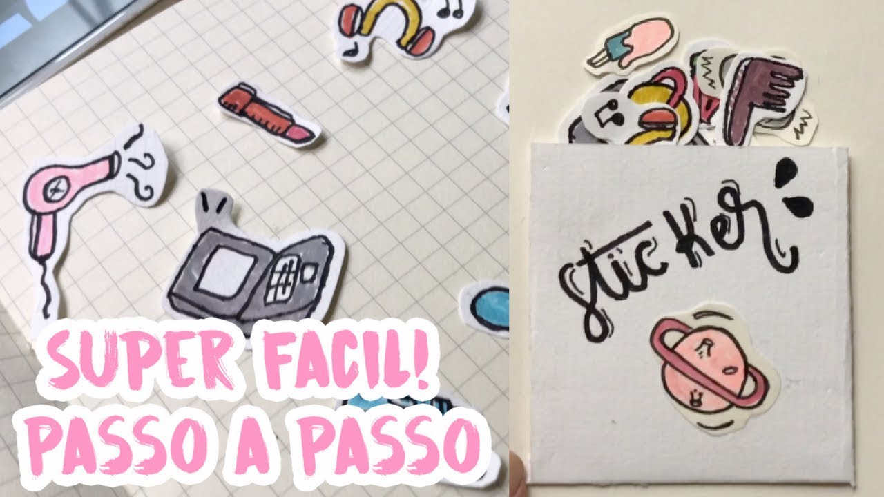DIY // Como desenhar e fazer adesivo super f&aacute;cil usando s&oacute; papel e caneta! + porta adesivo
