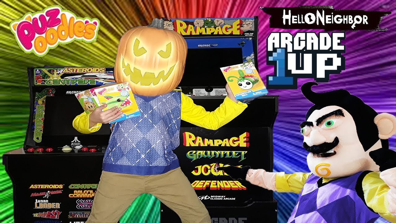 Hello Neighbor Pumpkin Head Kid Brings Puzoodles (As Seen on Family Fun Pack) And Arcade 1 Up!