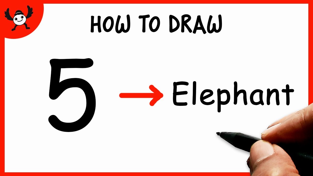 How To Draw ELEPHANT Using Number 5 &ndash; Easy Animal Drawing Tutorial