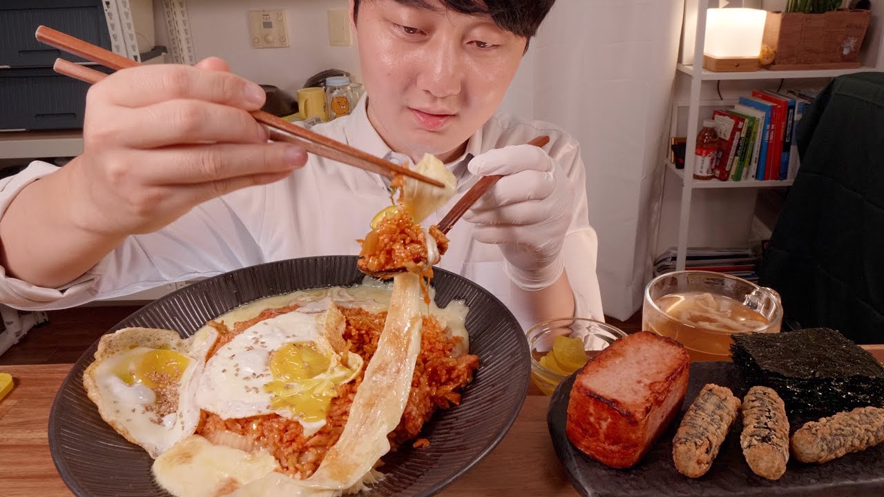 (RUS SUB) на крыше сыр мукбанг кимчи жареный рис (ест звук) ASMR Mukbang